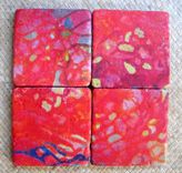 Tile Coasters Handmade Tile With Multi-Colored Original Artwork -Set Of 4 Red Orange Blue 1 small
