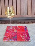 Tile Coasters Handmade Tile With Multi-Colored Original Artwork -Set Of 4 Red Orange Blue 2 small