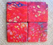 Tile Coasters Handmade Tile With Multi-Colored Original Artwork -Set Of 4 Red Orange Blue 5 small