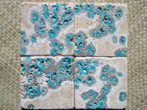 Tile Coasters Modern Blue Silver-Handpainted Set Of 4 3 small