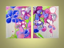 Original Abstract Flowers Painting 8"X10" Purple Pink Green Cream 1 small