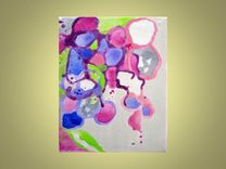 Original Abstract Flowers Painting 8"X10" Purple Pink Green Cream 3 small