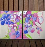 Original Abstract Flowers Painting 8"X10" Purple Pink Green Cream 4 small