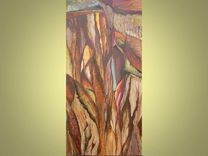 25% Off Sale-Original Abstract Landscape Painting 18"X36" Brown Purple Green Ravines Painting 3 small