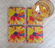 Poppy Coasters Orange Yellow Red-Handmade With Original Artwork 2 small