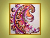 Ethnic Abstract Paisley Painting 8"X8" Paisley Design Magenta Ochre Green 1 small