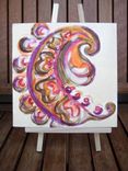 Ethnic Abstract Paisley Painting 8"X8" Paisley Design Magenta Ochre Green 3 small
