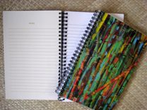 Journal Spiral Notebook Diary With Original Bamboo Artwork- Green Yellow Blue Ochre 2 small