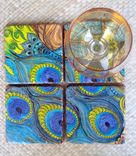 Tile Peacock Coasters Handmade-Set Of 4 Blue Green Brown By Devikasart 1 small