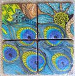 Tile Peacock Coasters Handmade-Set Of 4 Blue Green Brown By Devikasart 2 small