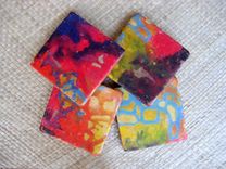 Tile Coasters Handmade Tile With Multi-Colored Original Artwork -Set Of 4 Blue Red Orange Green 2 small