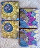 Coasters Paisley Design Purple Blue Ochre Handmade With Original Artwork-Set Of 4 1 small
