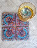 Handmade Coasters With Original Artwork-Set Of 4 Turquoise Orange Magenta 4 small