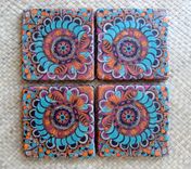 Handmade Coasters With Original Artwork-Set Of 4 Turquoise Orange Magenta 3 small
