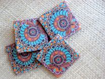 Handmade Coasters With Original Artwork-Set Of 4 Turquoise Orange Magenta 1 small
