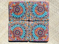 Handmade Coasters With Original Artwork-Set Of 4 Turquoise Orange Magenta 2 small