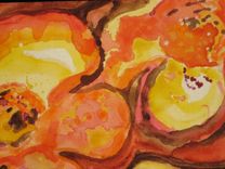 Flower Painting Original Abstract Fall Colors -8"X24" Orange Yellow Brown Organic Flowers 2 small