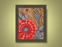 Poppy Flower Print 8x10- Black Ink And Acrylic Fine Art Print Red Grey Orange 1 small