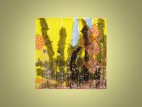 Original Collage Abstract -10"X10" Yellow Green Brown By Devikasart 1 small