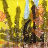 Original Collage Abstract -10"X10" Yellow Green Brown By Devikasart 4 small