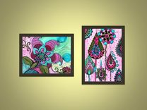 Fine Art Print Pink Blue Green- Ink And Acrylic Painting 3 small