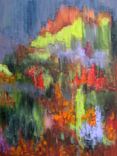 Original Abstract Garden Painting -18"X18" Green Grey Red Orange Flowers Painting 4 small