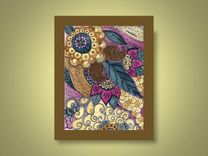 Fine Art Print Paisley - Blue Magenta Ochre Reproduction 8"X10" 1 small