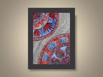 Fine Art Print Reproduction Paisley- 5x7 Black Ink And Acrylic Painting Blue Red Grey By Devikasart 1 small