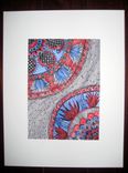 Fine Art Print Reproduction Paisley- 5x7 Black Ink And Acrylic Painting Blue Red Grey By Devikasart 2 small