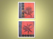 Flower Fine Art Print- Set Of 2- 8"X8" Grey Red Orange Black By Devikasart 1 small