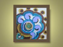 Abstract Flower Painting Original 4"X4" Purple Blue Brown By Devikasart 1 small