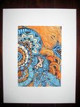Paisley Fine Art Print Reproduction 5x7 Black Ink And Acrylic Painting Blue Brown Peach By Devikasar 2 small