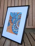 Paisley Fine Art Print Reproduction 5x7 Black Ink And Acrylic Painting Blue Brown Peach By Devikasar 3 small
