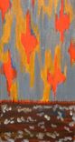 Ikat Original Abstract Painting - 6"X12" Red Gray Ochre Ikat Fabric Painting By Devikasart 4 small