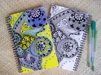 Journal Spiral Notebook Diary With Original Butterfly Artwork-Yellow Purple Black Ink 2 small
