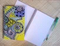 Journal Spiral Notebook Diary With Original Butterfly Artwork-Yellow Purple Black Ink 4 small
