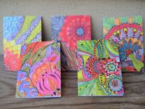 Notecards Bright Colors-Set Of 5 Cards With Artwork Envelopes Included Blank Inside 2 small