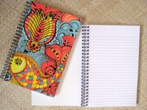 Journal Spiral Notebook Diary With Original Fish Artwork-Yellow Orange Blue Ink 1 small