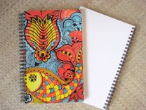 Journal Spiral Notebook Diary With Original Fish Artwork-Yellow Orange Blue Ink 4 small