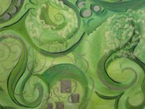 25% Off Sale-Abstract Paisley Painting Original- 36"X36" Greens Bronze Gold Brocade Painting 1 small
