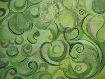 25% Off Sale-Abstract Paisley Painting Original- 36"X36" Greens Bronze Gold Brocade Painting 2 small