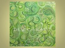25% Off Sale-Abstract Paisley Painting Original- 36"X36" Greens Bronze Gold Brocade Painting 3 small