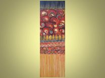 Paisley Painting- Original Abstract 12"X36" Textured Painting Red Ochre Black 1 small