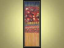 Paisley Painting- Original Abstract 12"X36" Textured Painting Red Ochre Black 2 small