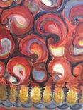 Paisley Painting- Original Abstract 12"X36" Textured Painting Red Ochre Black 3 small