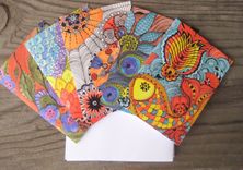 Notecards Blank Inside Bright Colors-Set Of 5 Cards With Artwork Envelopes Included 2 small