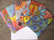 Notecards Blank Inside Bright Colors-Set Of 5 Cards With Artwork Envelopes Included 3 small