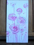 Pink Roses Painting Original Abstract-6"X12" Pink White Silver Flowers 2 small