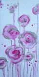 Pink Roses Painting Original Abstract-6"X12" Pink White Silver Flowers 3 small