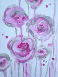Pink Roses Painting Original Abstract-6"X12" Pink White Silver Flowers 4 small